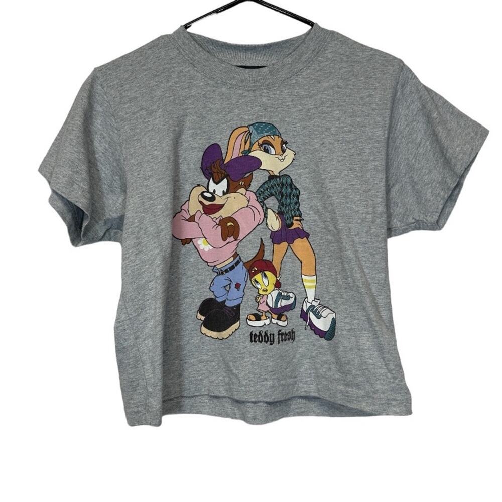 Teddy Fresh x Looney Tunes Bad‎ Girls Graphic Gray Short Sleeve Boxy Tee Size M